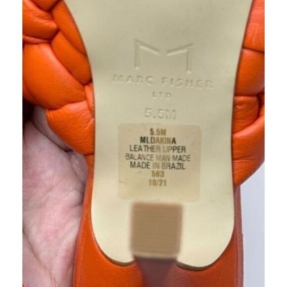 Marc Fisher LTD Dakina Orange Leather Woven Square Toe Heel Mules Size 5.5 - Picture 6 of 7